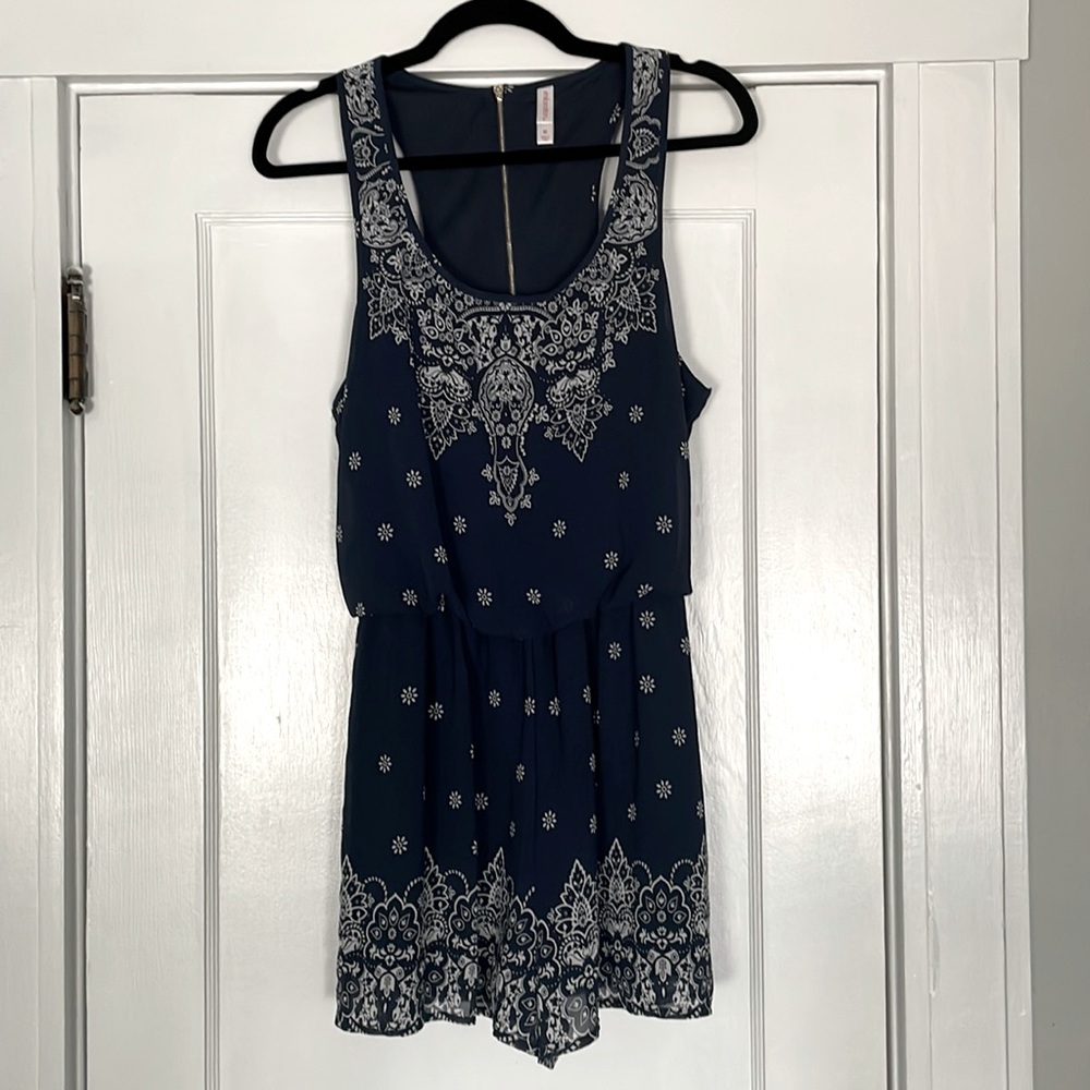 Navy Blue Paisley Romper - M